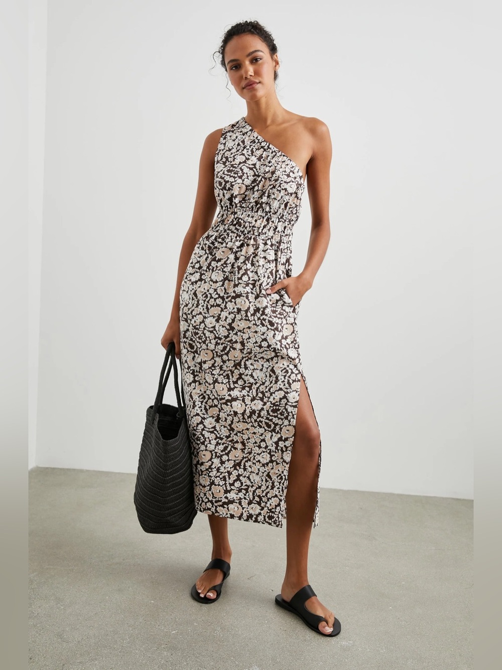 Rails Selani One Shoulder Midi Dress in Brown Russet Floral Size Medium